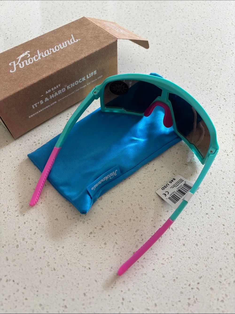 Knockaround Kids Campeone Turquoise and Pink Sport Sunglasses with Mirror Lens